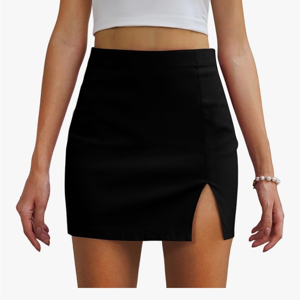 Black High Waisted Bodycon Skirt with Slit